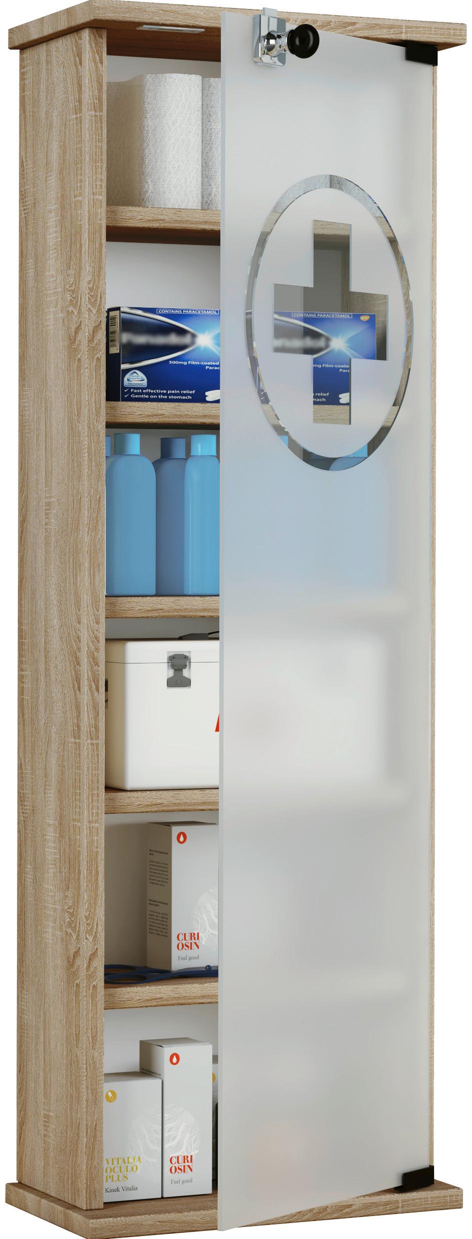 Medizinschrank Gusal XXL Eiche Dekor 31x92cm versperrbar - Sonoma Eiche, Basics, Glas/Holzwerkstoff (31/92/18cm) - MID.YOU