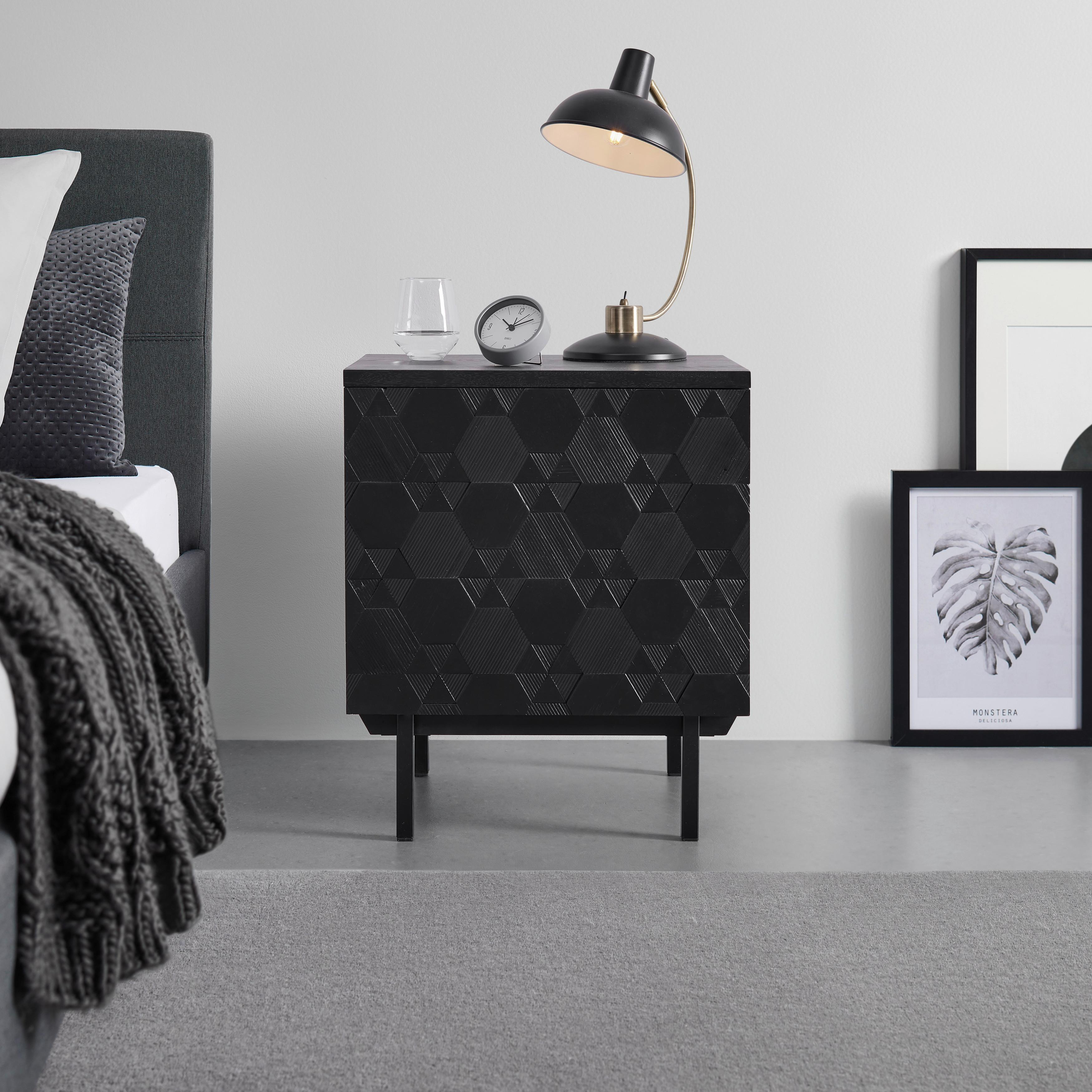 Nočný stolík ROMA - čierna, Modern, kov/drevo (48/56/38cm) - Bessagi Home