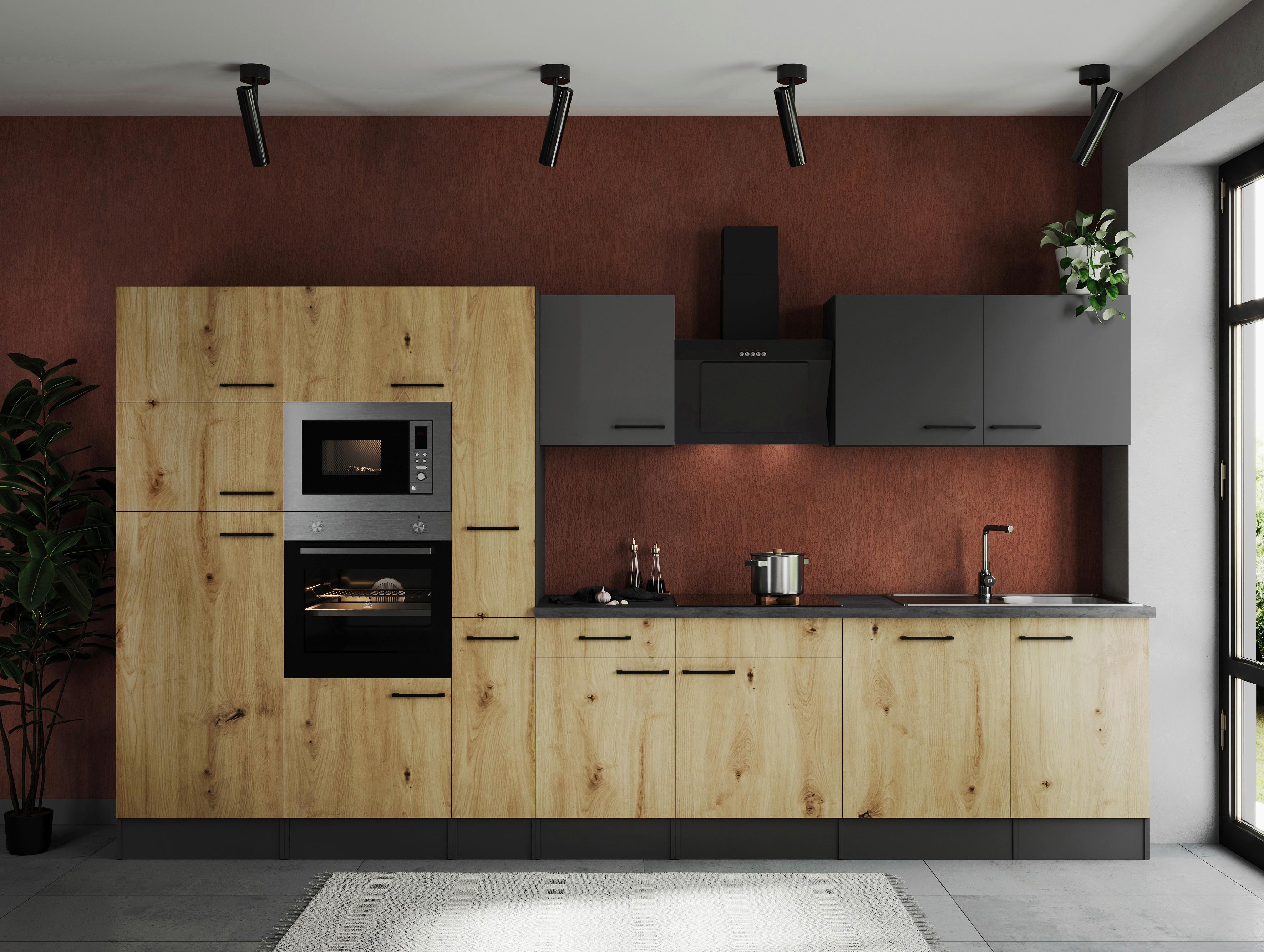 Küchenblock Oliver Artisan Dekor, Grau B: 370 Cm - Eiche Artisan/Grau, Design, Holzwerkstoff (370cm) - Respekta