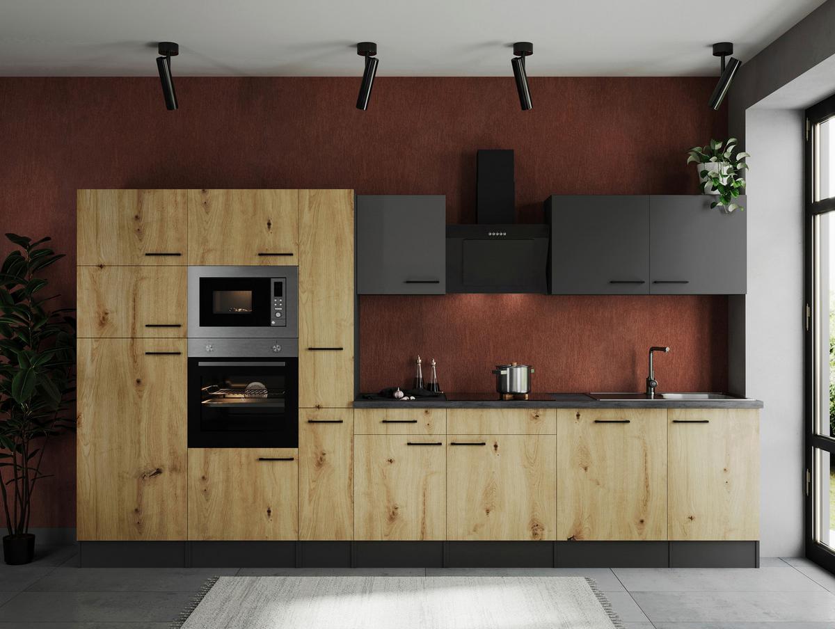 Küchenblock Oliver Artisan Dekor, Grau B: 370 Cm - Eiche Artisan/Grau, Design, Holzwerkstoff (370cm) - Respekta