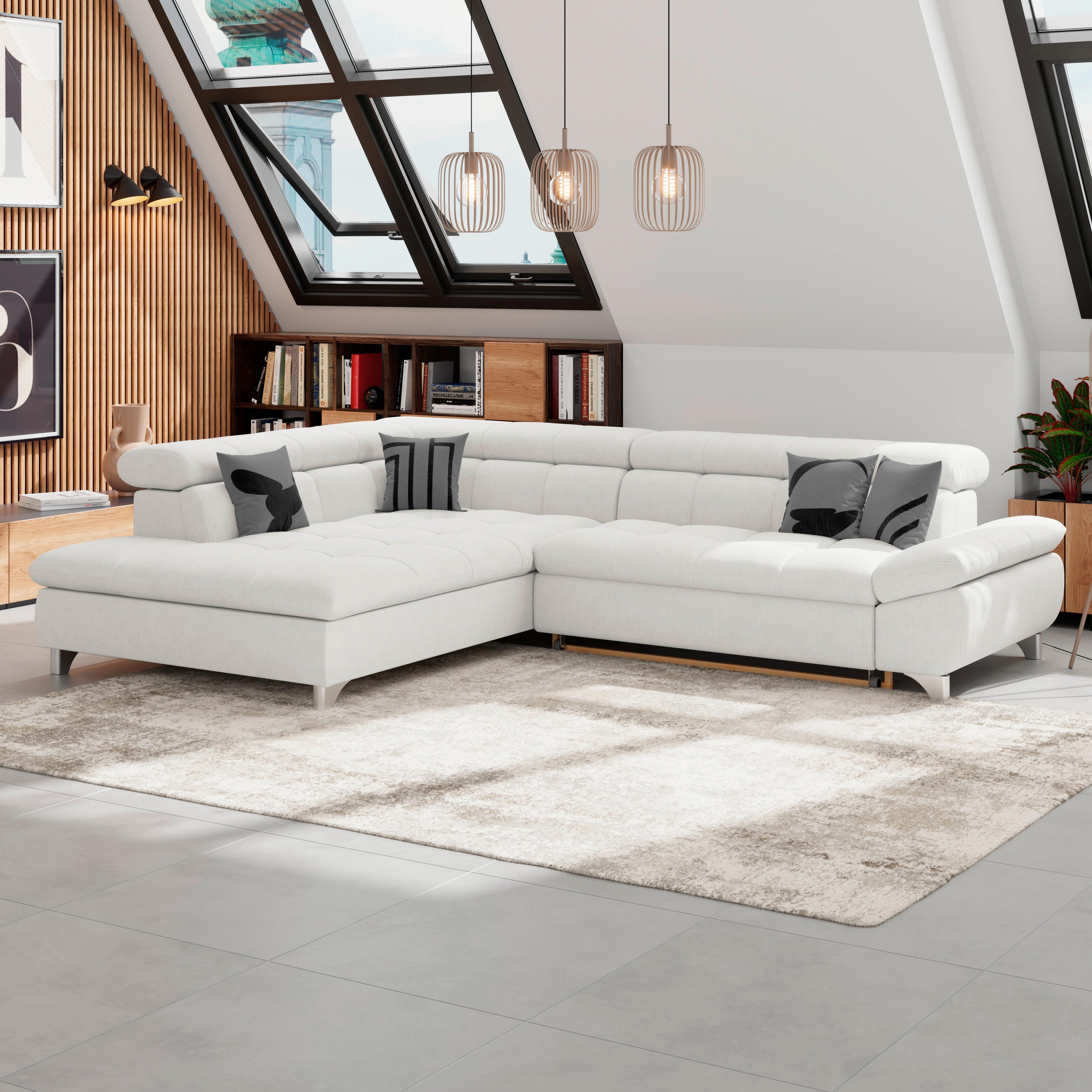 Ecksofa Gemini Elfenbeinfarbig, B: 234cm - Chromfarben/Creme, KONVENTIONELL, Textil (234/312cm)