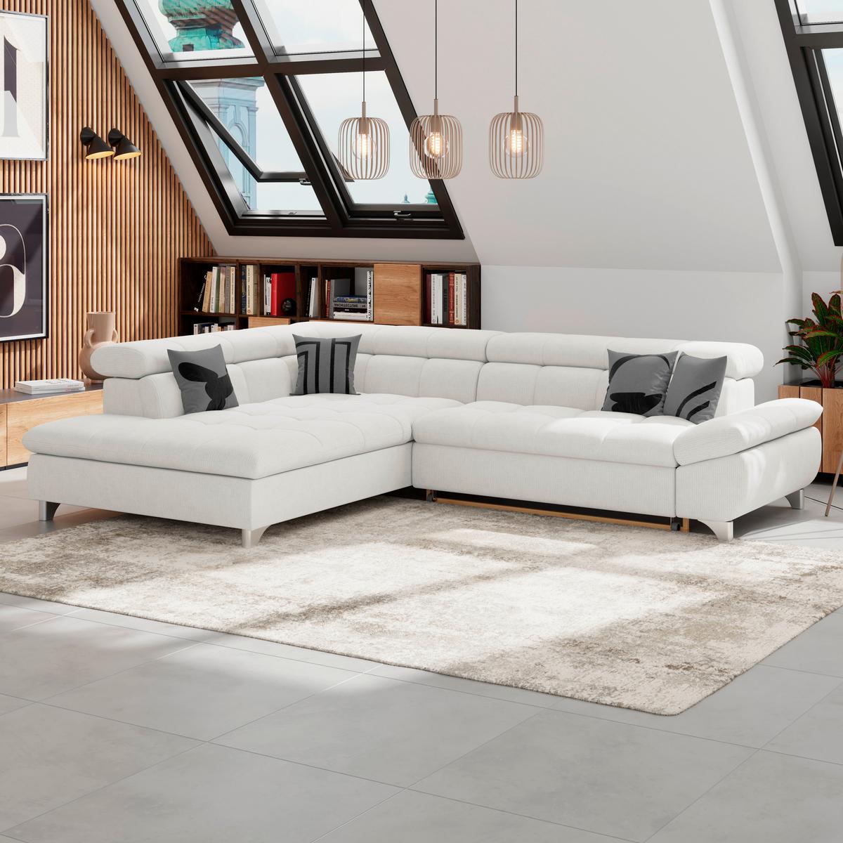 Ecksofa Gemini Elfenbeinfarbig, B: 234cm - Chromfarben/Creme, KONVENTIONELL, Textil (234/312cm)