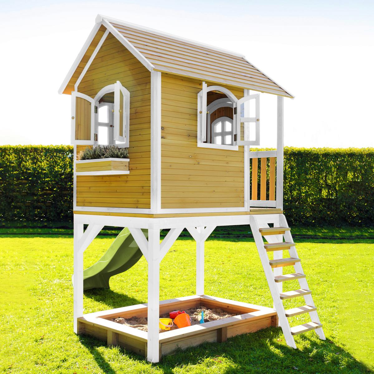 Spielhaus Sarah Braun/hellgrün/weiß B: 370 Cm - Hellgrün/Braun, KONVENTIONELL, Holz/Kunststoff (370/291/191cm) - Ambia Garden