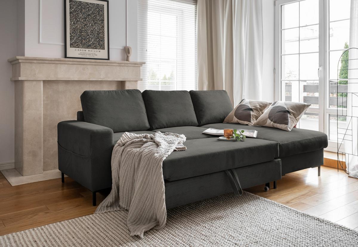 Ecksofa Lofty Lilly Grau S: 236x148cm - Schwarz/Grau, MODERN, Textil (236/148cm) - MID.YOU