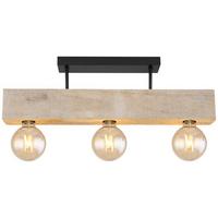 Deckenleuchte Adalie L: 60 Cm - Dunkelbraun/Schwarz, Natur, Holz/Metall (60/6/19cm) - Globo