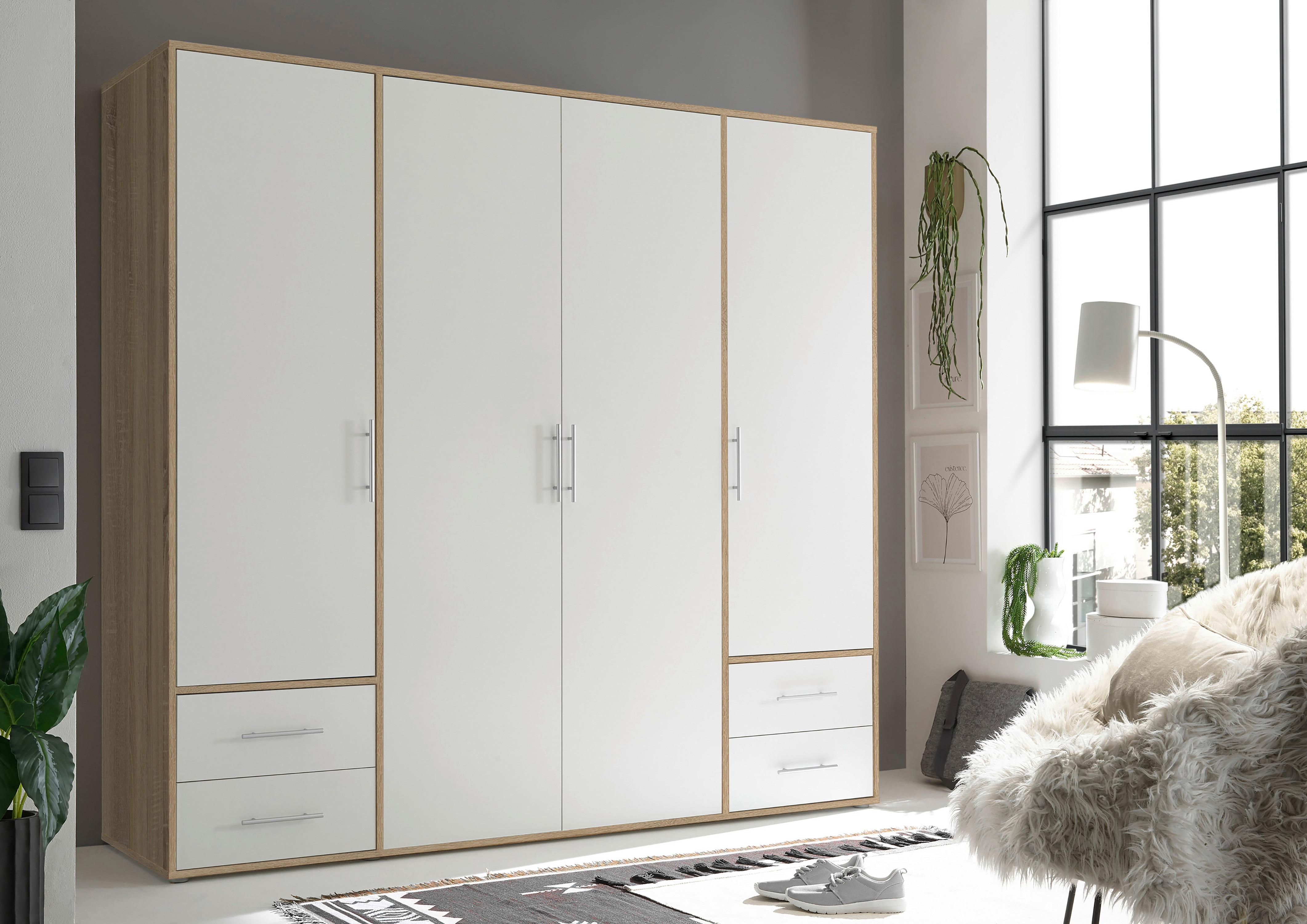 Drehtürenschrank mit Laden 206 cm Valencia Weiß - Weiß/Sonoma Eiche, MODERN, Holzwerkstoff (206/195/60cm) - MID.YOU