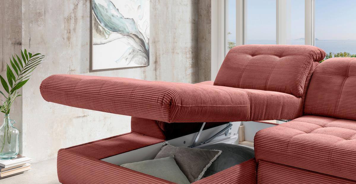 Eckschlafsofa Delphino Koralle S: 189x273 cm - Koralle/Schwarz, MODERN, Textil (189/273cm) - Livetastic