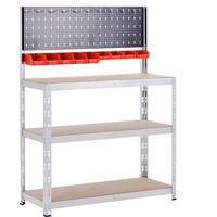 Werkbank Metall Naturfarben B: 40 cm höhenverstellbar - Rot/Silberfarben, MODERN, Holzwerkstoff/Kunststoff (100/40/136cm) - Homezone