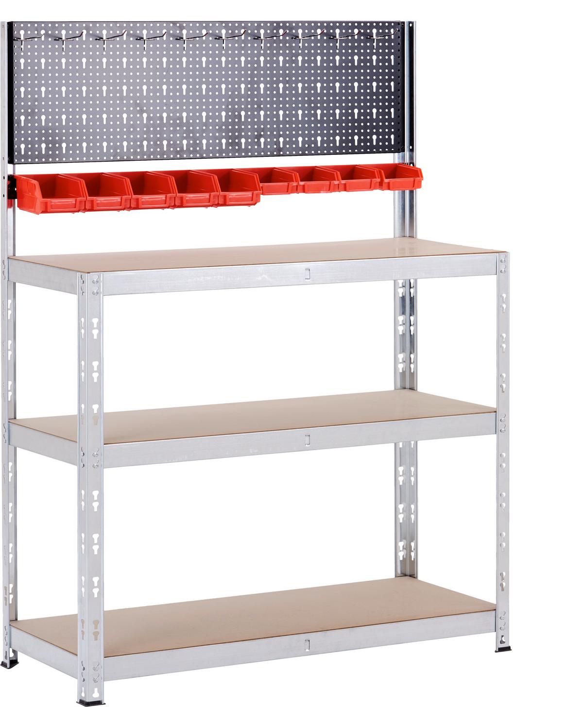 Werkbank Metall Naturfarben B: 40 cm höhenverstellbar - Rot/Silberfarben, MODERN, Holzwerkstoff/Kunststoff (100/40/136cm) - Homezone