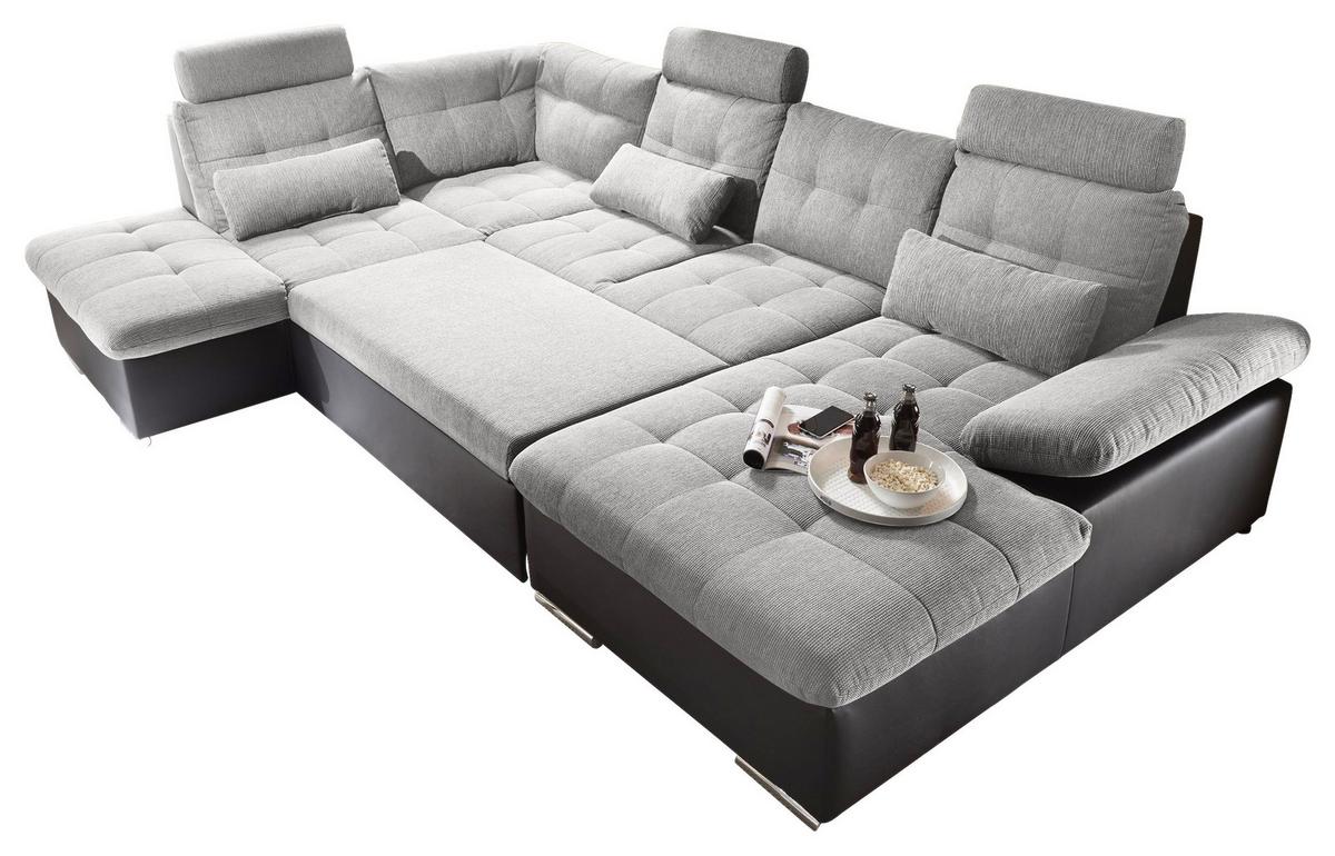 Sedacia súprava v tvare U JAKARTA strieborná / čierna - čierna/strieborná, Modern, kompozitné drevo/textil (218/324/170cm) - MID.YOU