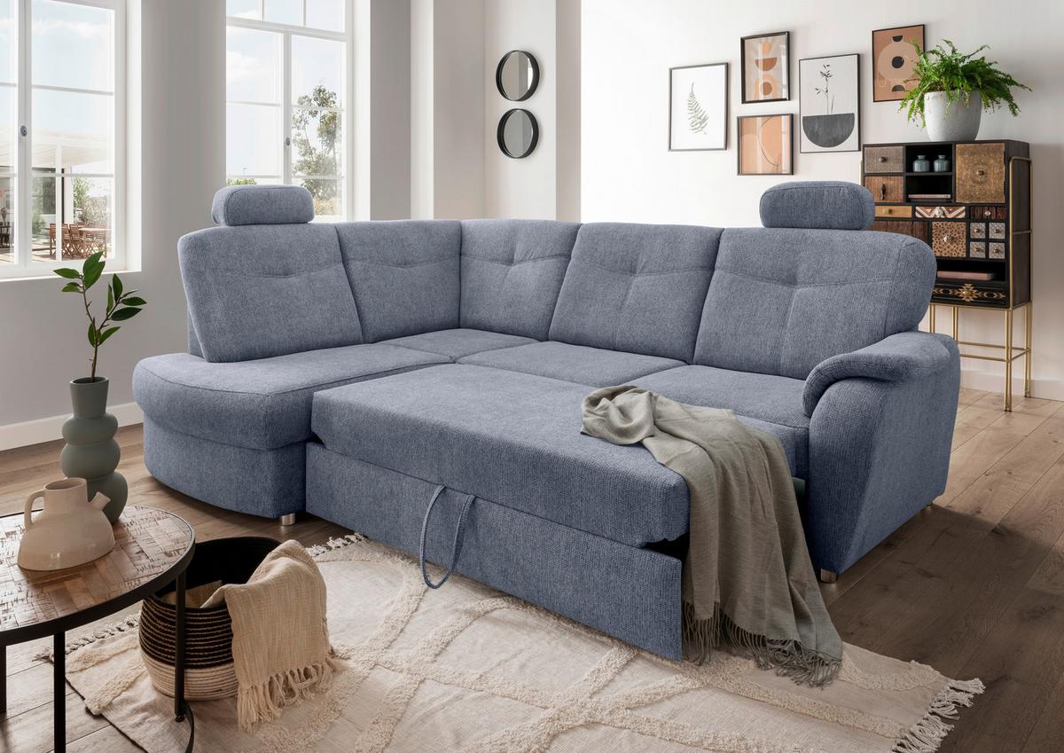Eckschlafsofa Rosali, Hellblau S: 180x264 Cm - Chromfarben/Hellblau, MODERN, Textil (180/264cm) - Livetastic