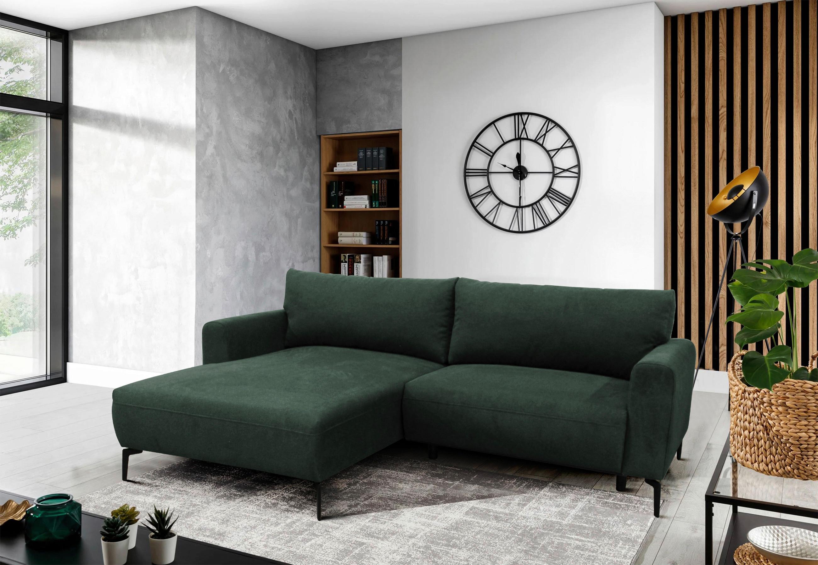 Ecksofa Prince Dunkelgrün S: 163x240cm - Dunkelgrün/Schwarz, Design, Textil (163/240cm) - MID.YOU