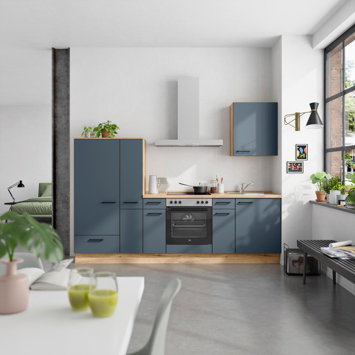 Küchenleerblock Easytouch Low-Line, L3 Links - Blau/Eichefarben, MODERN, Holzwerkstoff (270cm) - Nobilia