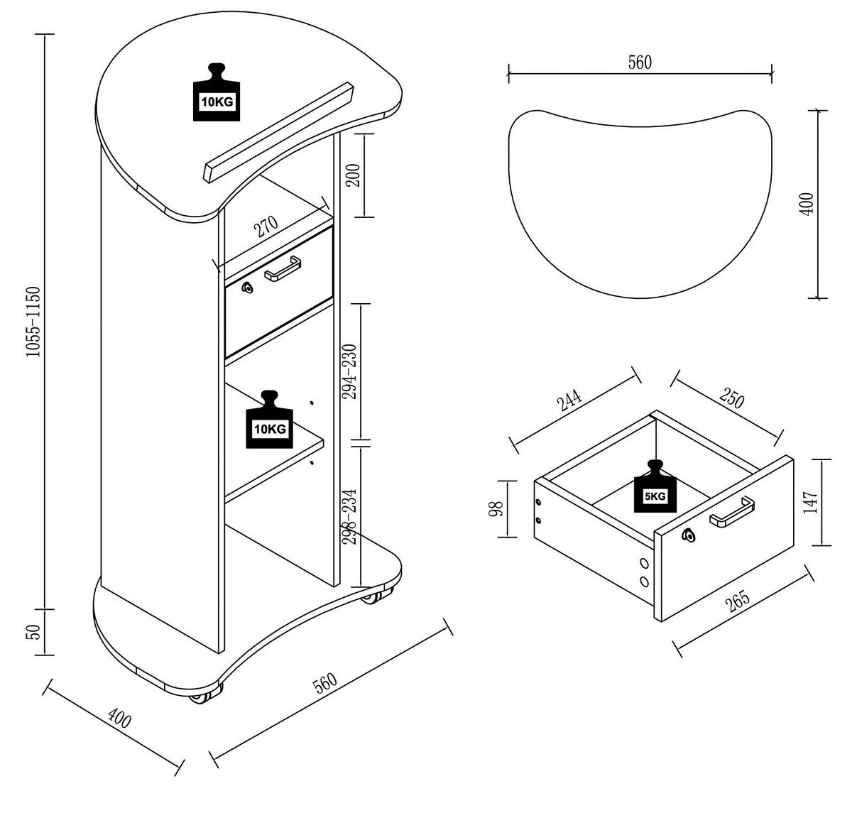 Stehpukt Redola M Anthrazit Mit Stauraum - Anthrazit, MODERN, Holzwerkstoff (56/110/37cm) - MID.YOU