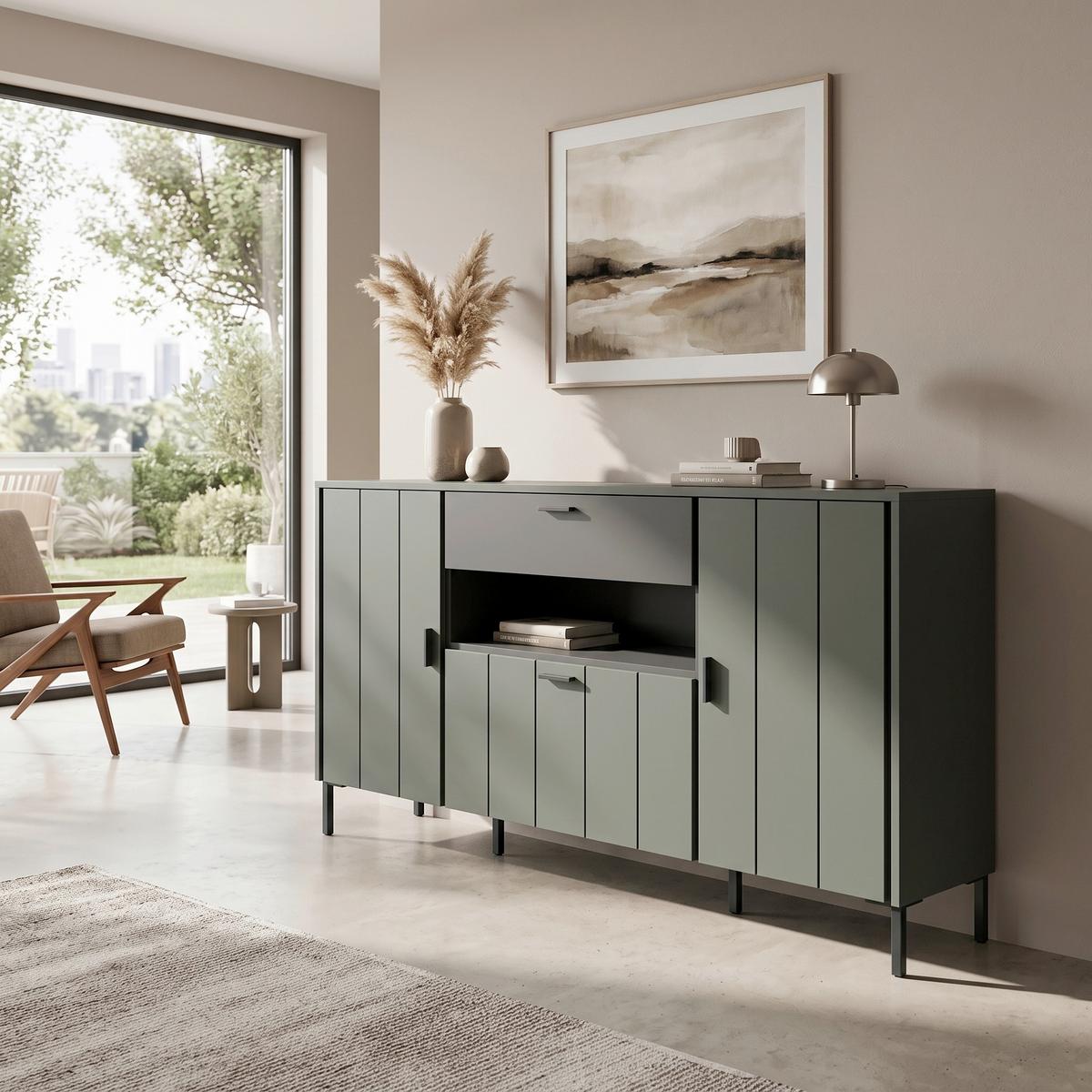 Tálalószekrény Shirley - fekete/szürke, Design, faalapú anyag (173,2/84,8/40cm)