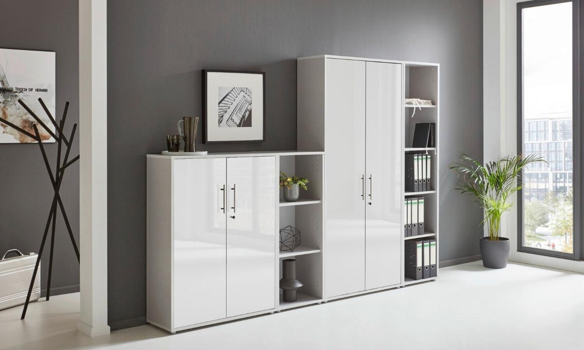 Büro Office Edition Grau/weiß Hochglanz - Weiß Hochglanz/Grau, MODERN, Holzwerkstoff/Metall - MID.YOU