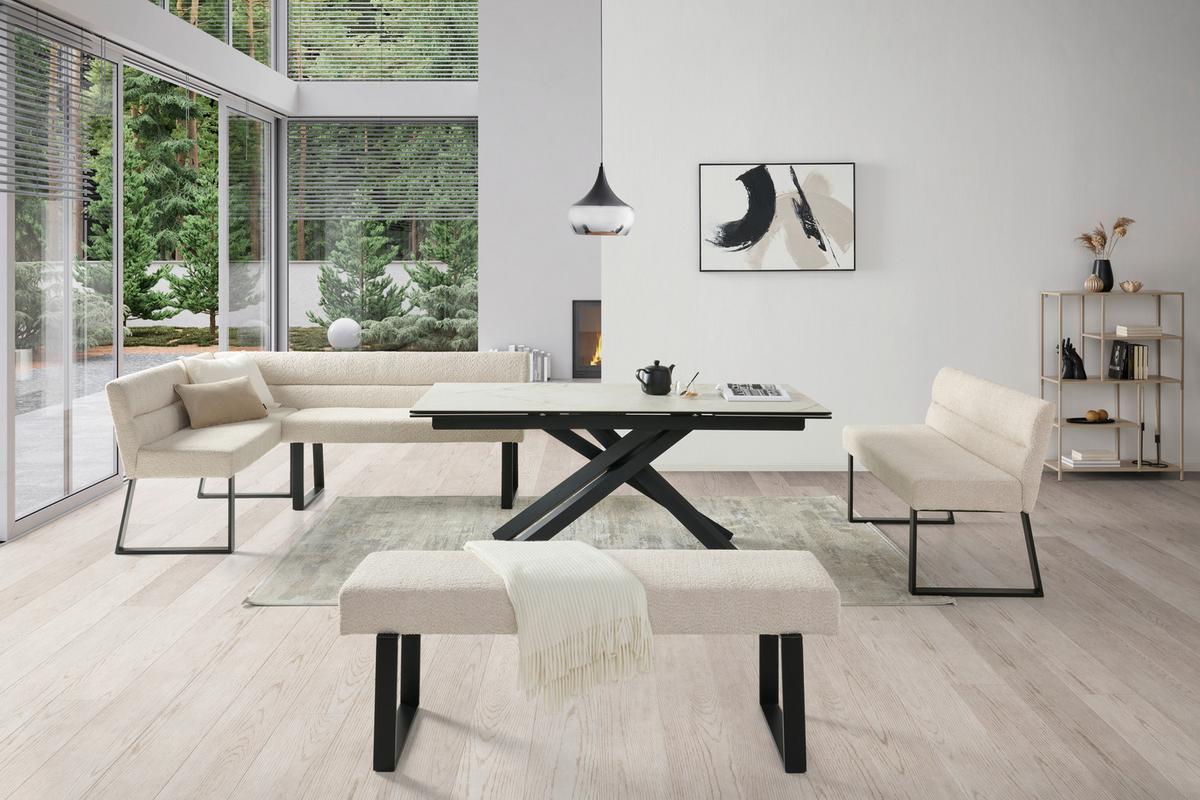 Eckbank Kea Beige, S: 150x190 Cm - Beige/Schwarz, KONVENTIONELL, Textil/Metall (150/190cm) - MID.YOU