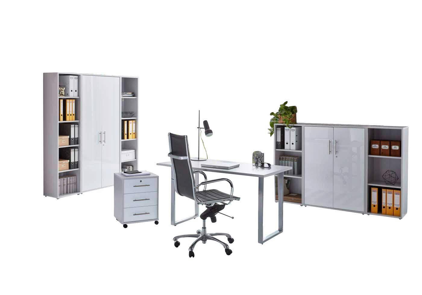 Büro Office Edition Grau/weiß Hochglanz - Weiß Hochglanz/Grau, MODERN, Holzwerkstoff/Metall - MID.YOU