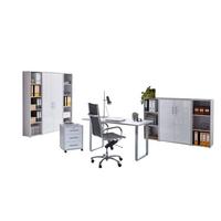 Büro Office Edition Grau/weiß Hochglanz - Weiß Hochglanz/Grau, MODERN, Holzwerkstoff/Metall - MID.YOU