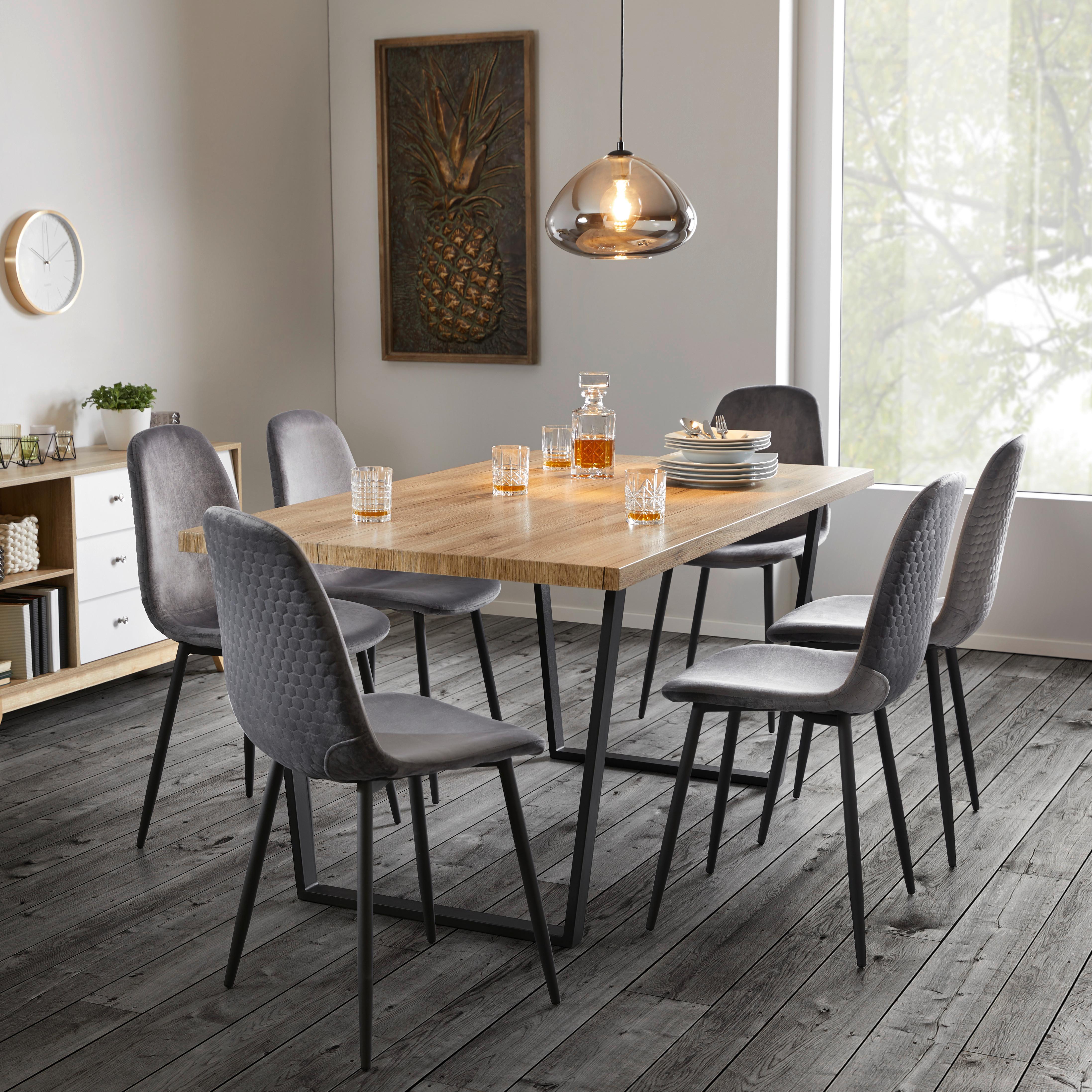 Jídelní stůl Dave 160x90cm - černá/barvy dubu, Moderní, kov/dřevo (160/90/76cm) - Modern Living