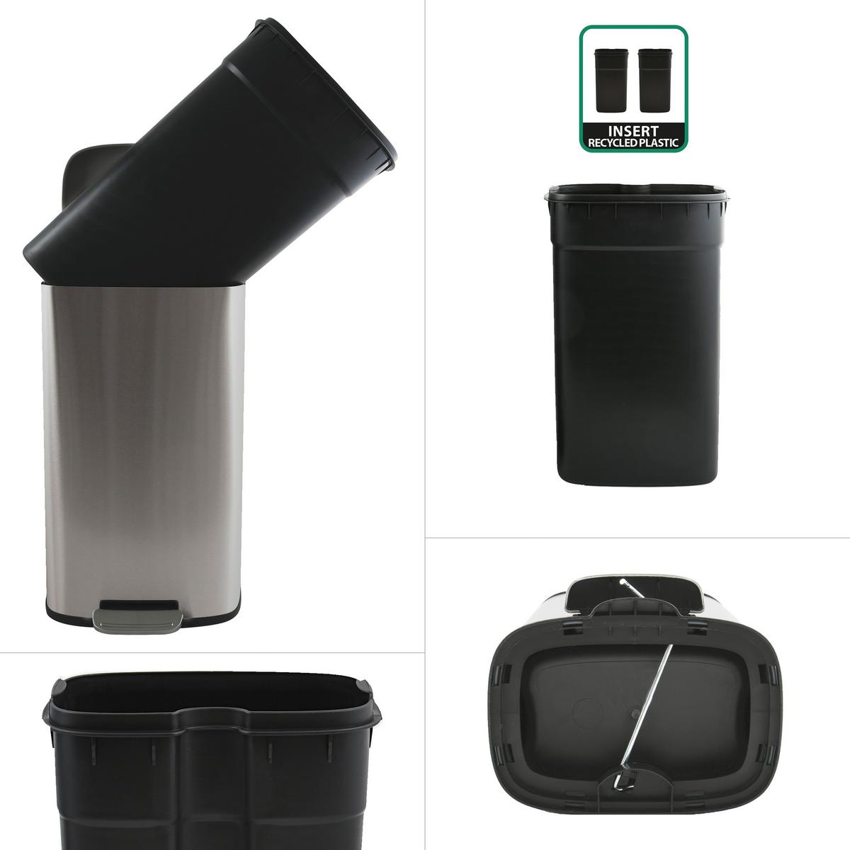 Treteimer Akira 50l Silberf. Metall Lbh: 42,7x29,7x64,3 Cm - Silberfarben/Schwarz, Basics, Kunststoff/Metall (42,7/29,7/64,3cm) - Spirella