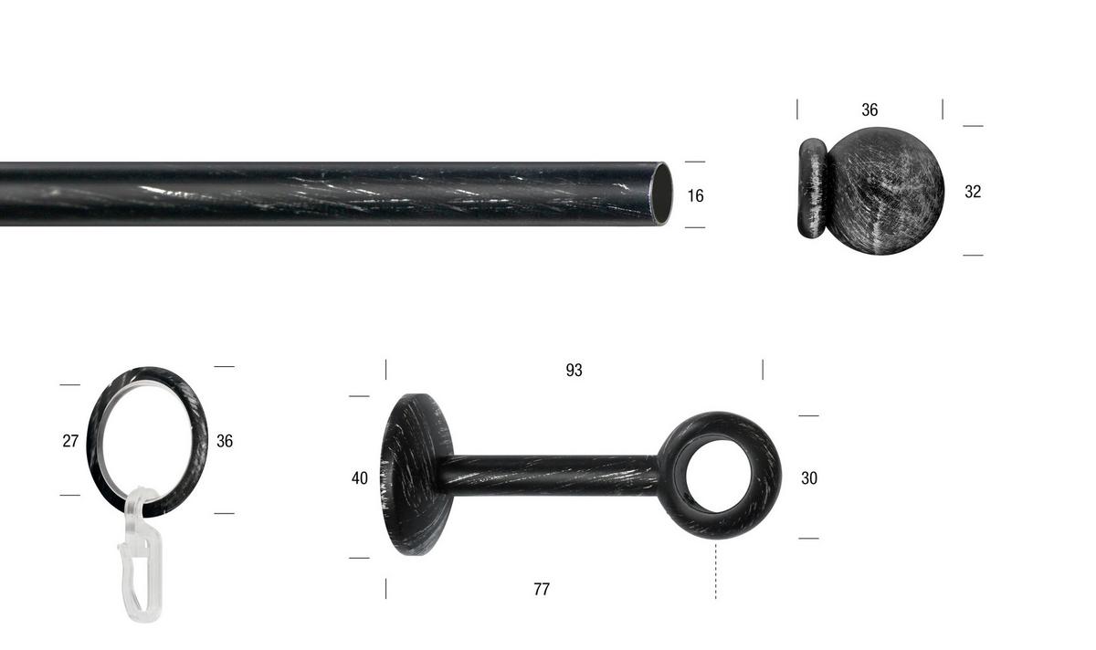 Vorhangstange Schwarz/silberfarben, 250 Cm - Silberfarben/Schwarz, KONVENTIONELL, Metall (250cm)