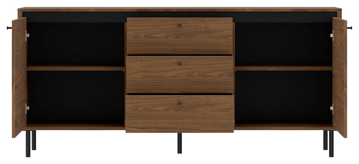Sideboard Revillo Schwarz/Nussbaumfarben B:177cm - Nussbaumfarben/Schwarz, Basics, Holzwerkstoff (177/81/40cm)