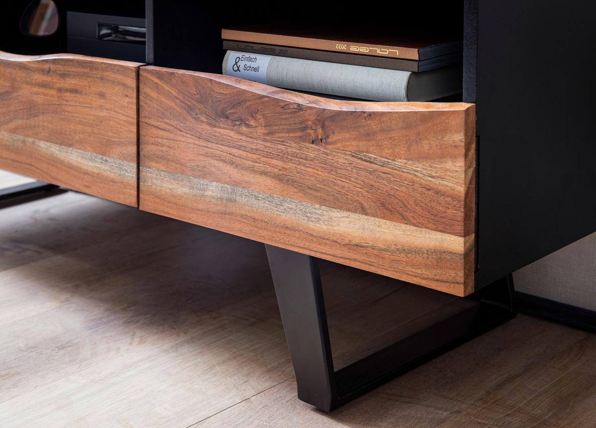 Lowboard Schwarz, Akaziefarben L: 140cm - Schwarz/Akaziefarben, Design, Holz (140/50/40cm) - MID.YOU