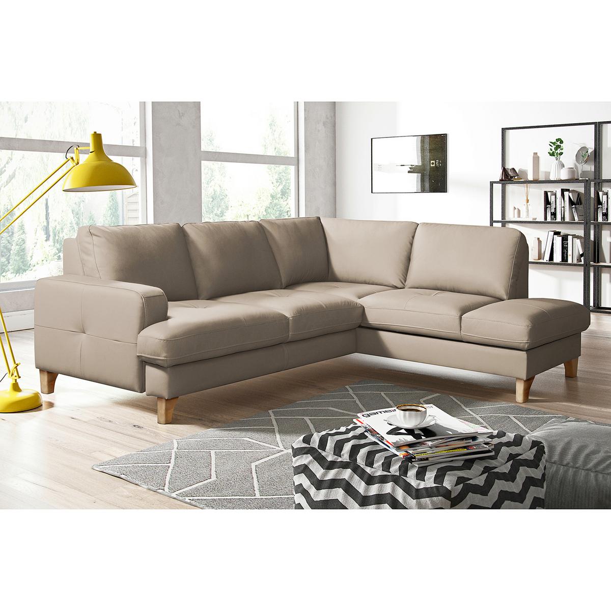 Ecksofa Fargo Hellgrau B: 234x190 Cm - Buchefarben/Hellgrau, Design, Leder/Textil (234/190cm) - Livetastic