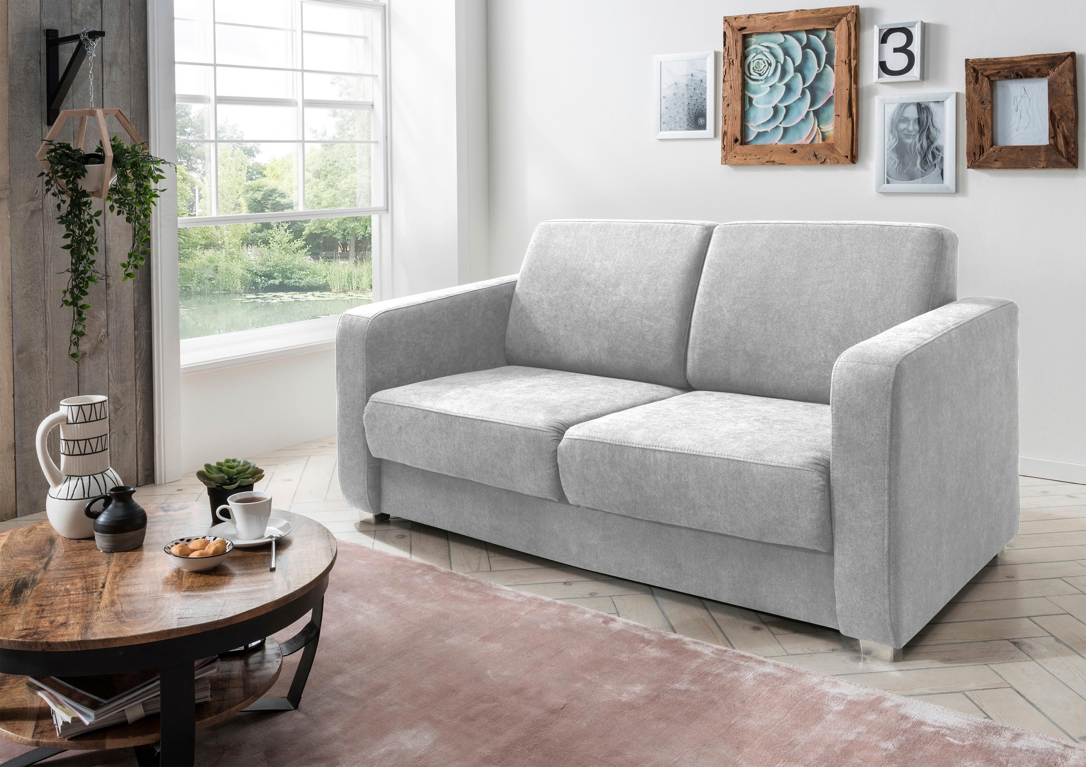 Schlafsofa Mia Silberfarben B:159 cm - Chromfarben/Silberfarben, Design, Textil (159/88/87cm) - Livetastic