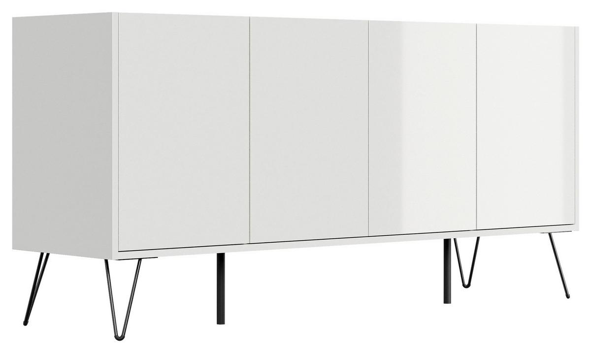 Sideboard Posseik Indutrial Eichefarben/Weiß B: 155 cm - Weiß Hochglanz/Eichefarben, Design, Holzwerkstoff (155/75,8/42cm) - MID.YOU