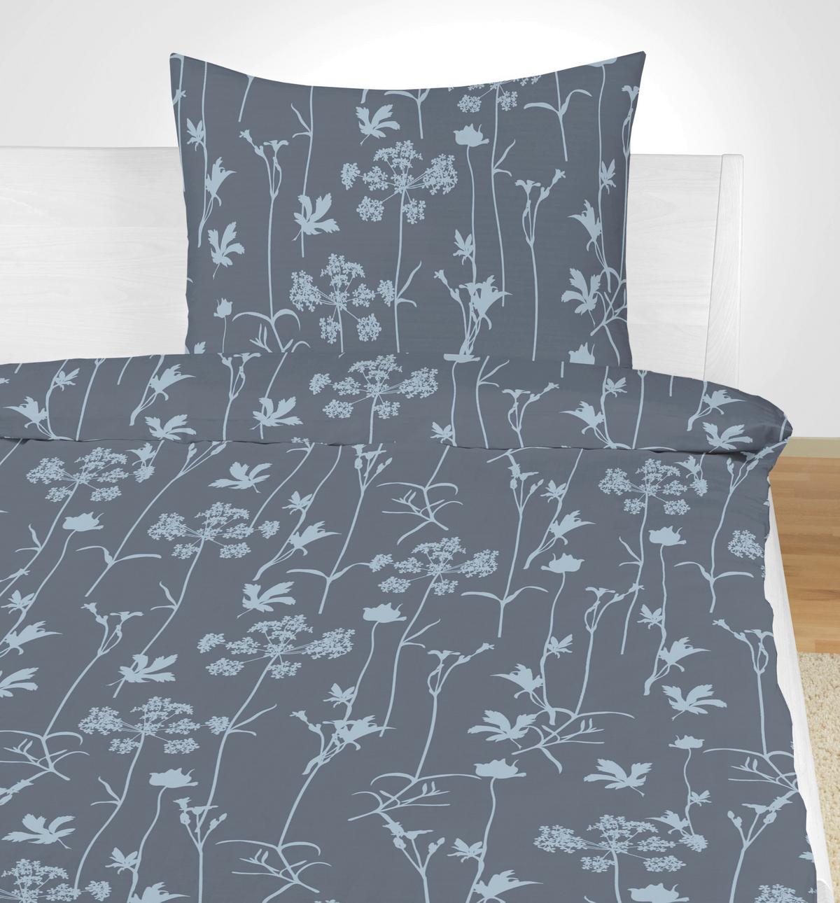 Satin Bettwäsche 140x200 Cm Sigrid Blau Blume - Blau, ROMANTIK / LANDHAUS, Textil - James Wood