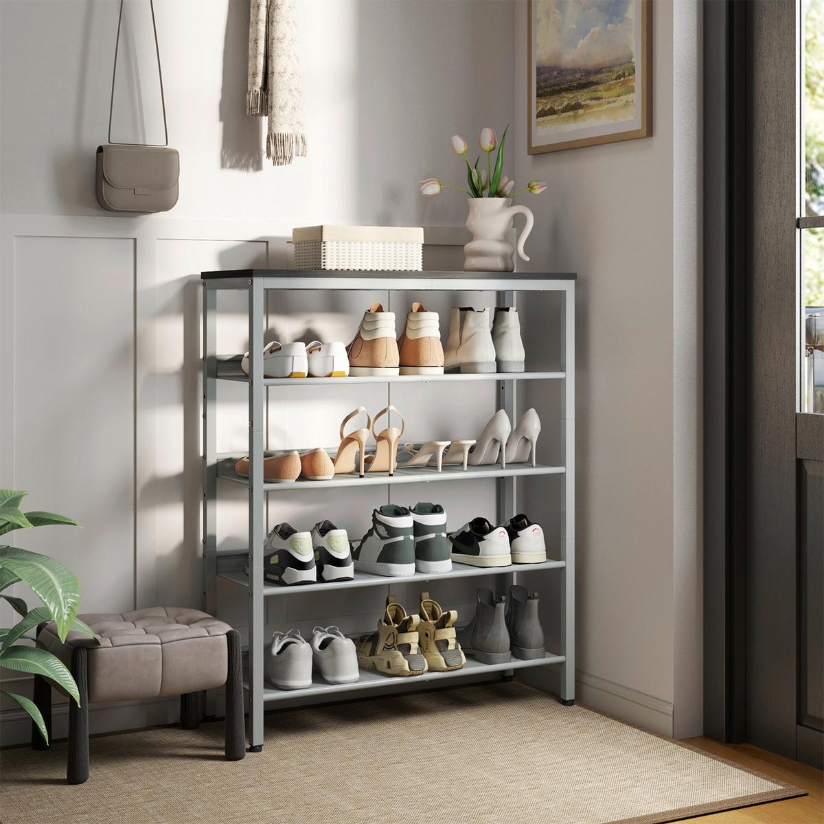 REGÁL NA TOPÁNKY SHOE RACK - čierna/sivá, Modern, kov/kompozitné drevo (75/93/28cm) - MID.YOU