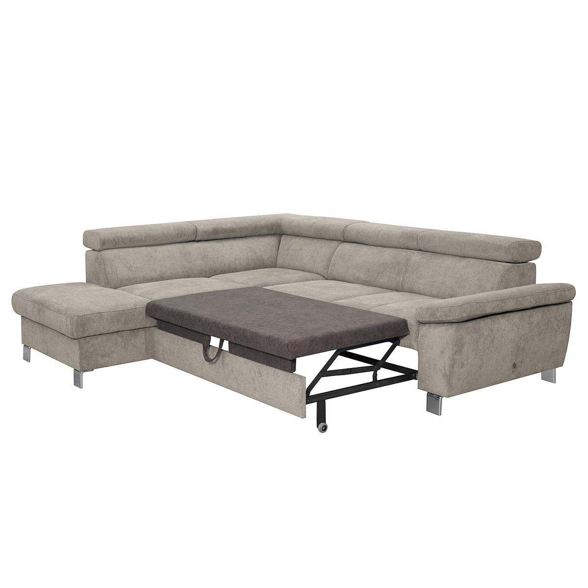 Ecksofa Lugano Mikrofaser Hellbraun 208x248 - Chromfarben/Hellbraun, Design, Textil (208/248cm) - Livetastic