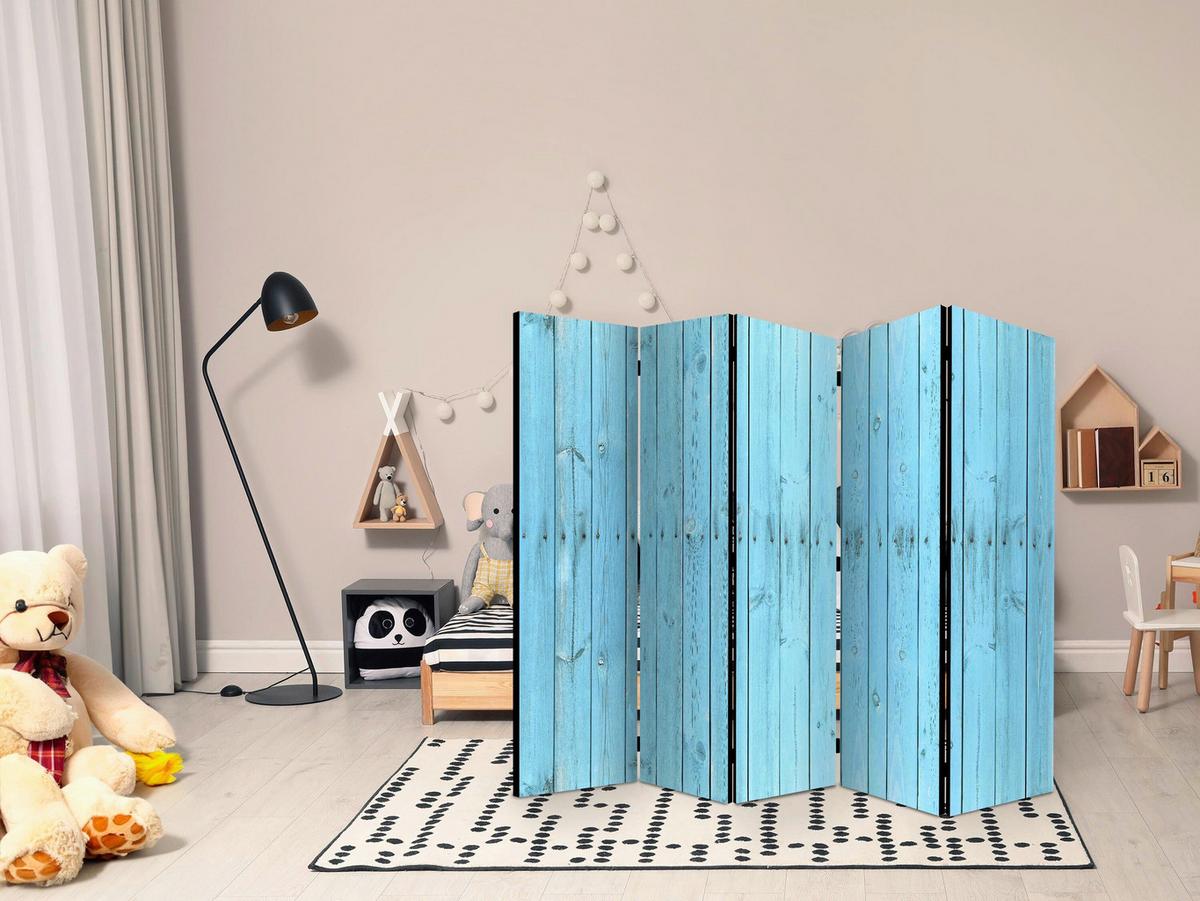 Paravent Hellblau B: 225 Cm - Hellblau, Basics, Holz/Textil (225/172/3cm) - artgeist
