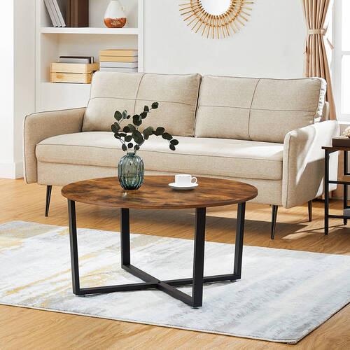 Couchtisch Rund Beine: X-Form, Braun, Schwarz - Schwarz/Braun, Trend, Holzwerkstoff/Metall (88/88/47cm) - Boxxx