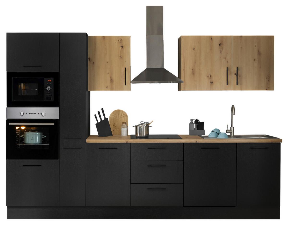 Küchenblock Turin Schwarz/eiche Dekor B: 310 Cm - Schwarz/Eiche Artisan, Basics, Holzwerkstoff (310cm) - MID.YOU
