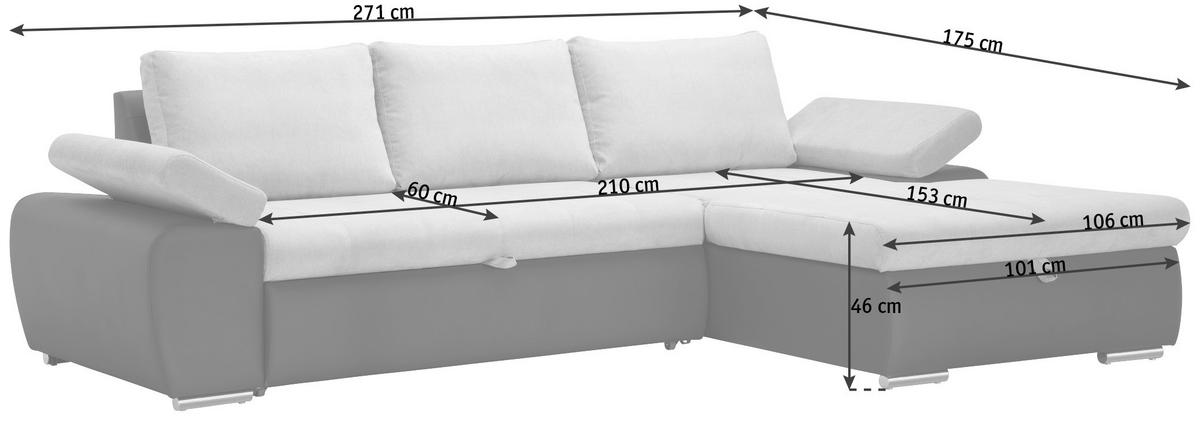 Sarokgarnitúra Joy I - világosszürke/barna, Design, textil (271/85/175cm)
