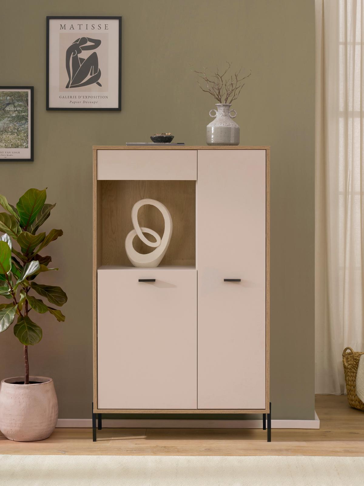 Vitrine Fredericia Eichefarben Kaschmir B: 80 cm - Kaschmir/Eichefarben, Design, Glas/Holzwerkstoff (80/150/35cm) - MID.YOU