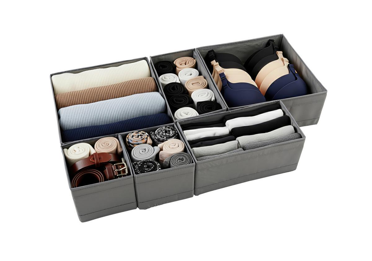 Sada úložných boxov INSIDE -EXT- - sivá, Konventionell, textil/plast - Mömax