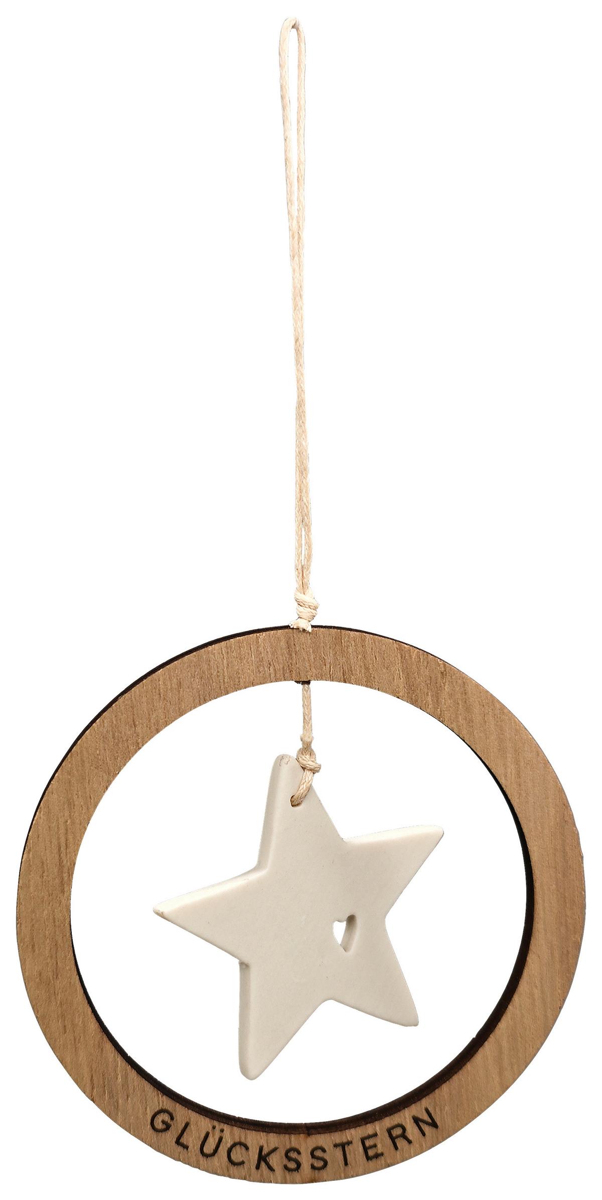 Závesná dekorácia KYLIE - biela/prírodná farba, Konventionell, kompozitné drevo/keramika (9,5/9,5/0,5cm) - Mömax