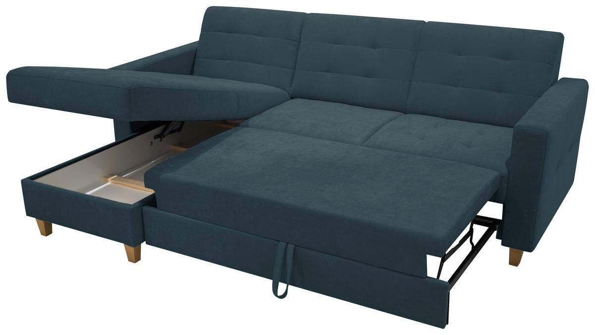 Rohová sedačka BJORN, obojstranná, tm.modrá ženilka - petrolejová/prírodná farba, Design, drevo/textil (160/231cm) - Luca Bessoni