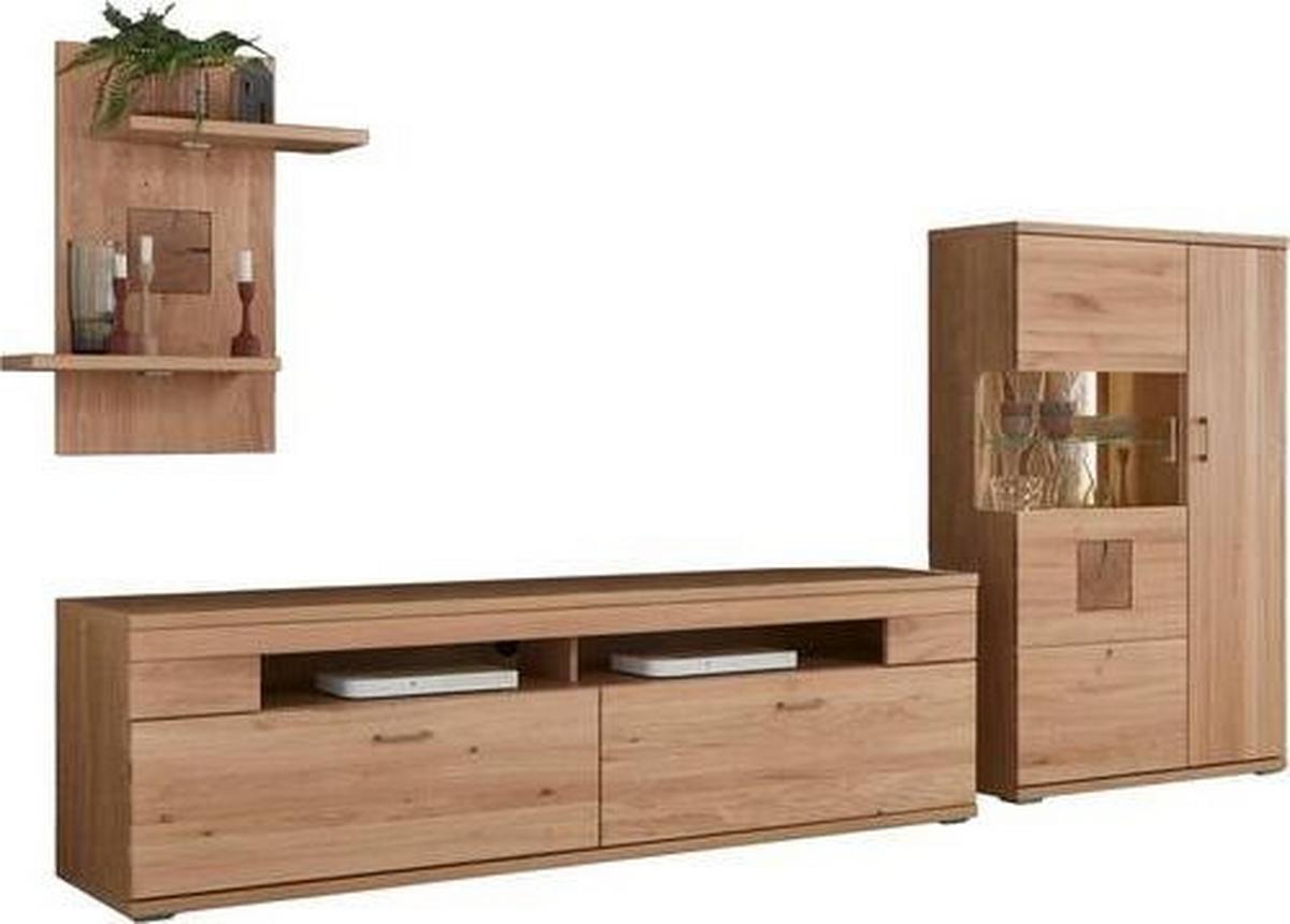 Wohnwand Kansas - Alteiche/Silberfarben, KONVENTIONELL, Glas/Holz (317,1/171/50,2cm) - Livetastic