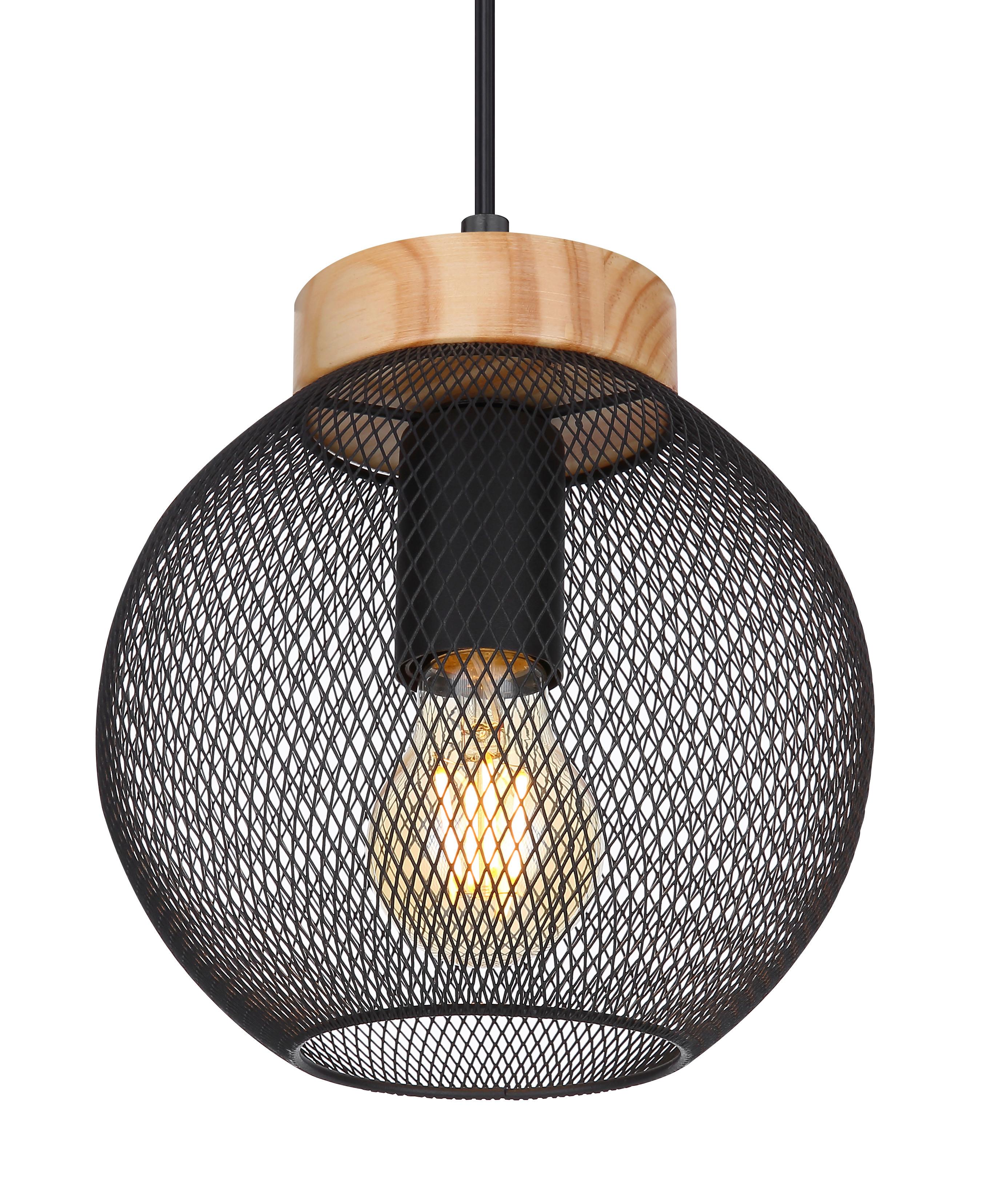 Hängeleuchte H: 120 Cm 1-Flammig - Schwarz/Braun, Basics, Holz/Metall (20/120cm) - Globo