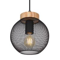 Hängeleuchte H: 120 Cm 1-Flammig - Schwarz/Braun, Basics, Holz/Metall (20/120cm) - Globo