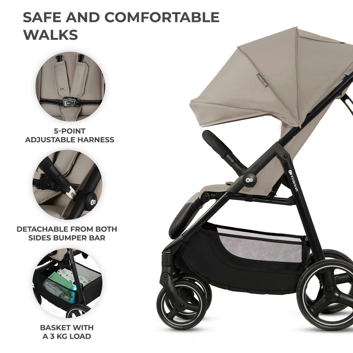 Buggy Trig 3 Beige, B/h/t: 54x107,5x91cm - Beige/Schwarz, Basics (54/107.5/91cm) - Kinderkraft