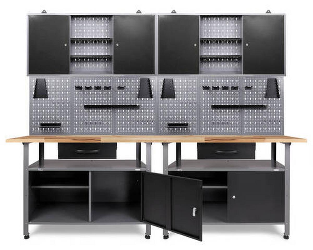 Werkbank-set Klaus Echtholz/stahl B: 240 Cm - Anthrazit/Grau, Basics, Holz/Metall (240/205/60cm)