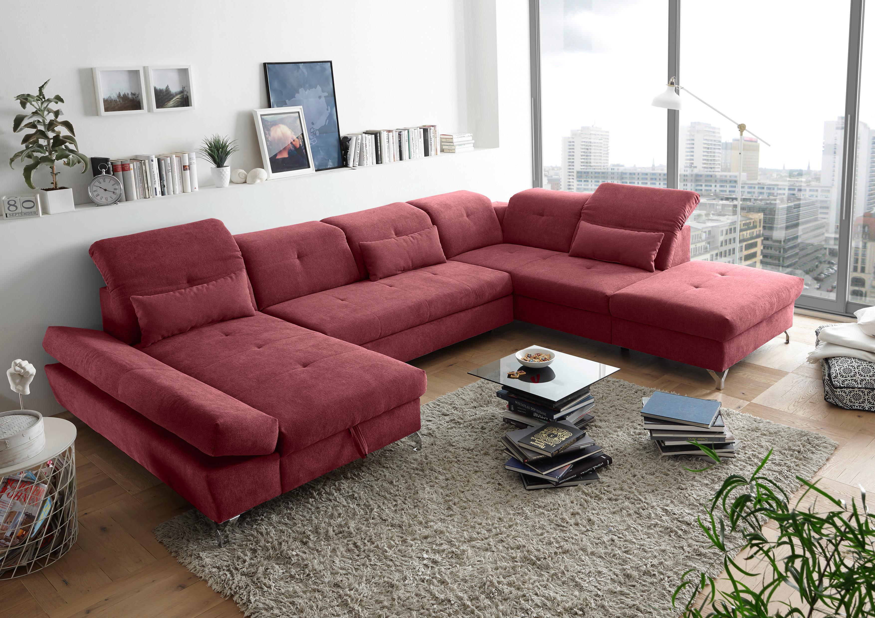 Ecksofa Melfi Beere U: 168 cm - Beere/Silberfarben, MODERN, Textil (168/350/245cm) - MID.YOU