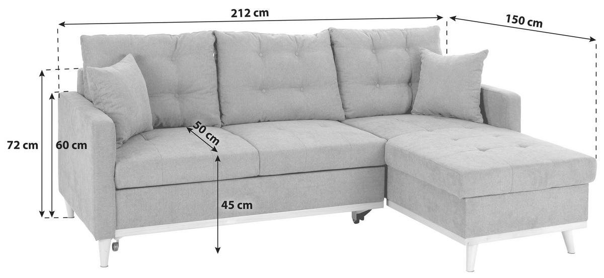 Rozkládací sedací souprava KRING šedá oboustranní montáž - šedá, Basics, textil (212/72/150cm) - MID.YOU