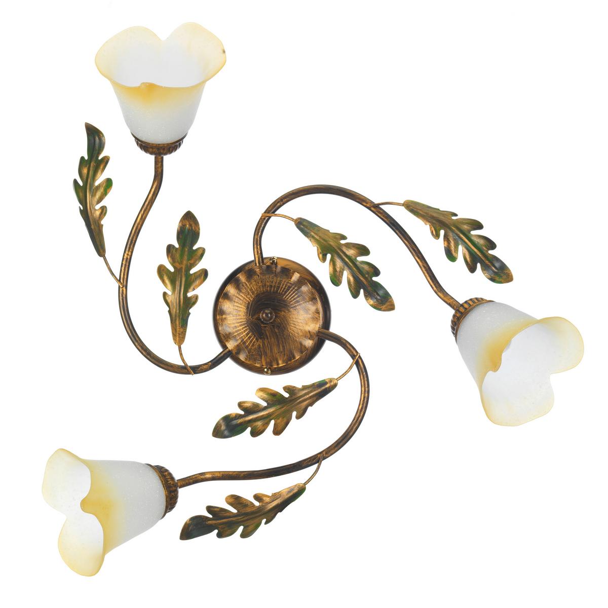 Deckenleuchte 4470/Pl3 - Bronzefarben/Olivgrün, Natur, Glas/Metall (50/50/20cm)